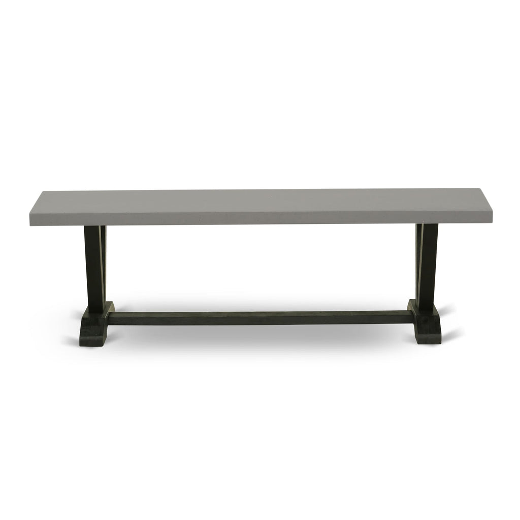 V696XEXS3-H 6-Piece Dining Ensemble Cement Top Table, Bench & Linen Chairs in Black Finish