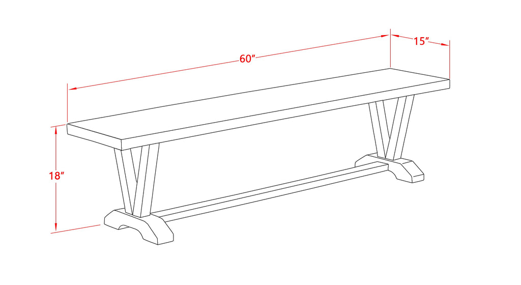 VB6FG Stylish Multi-Color Mid-Century Dining Bench with Wooden Seat, 60x15x18 Inch Design