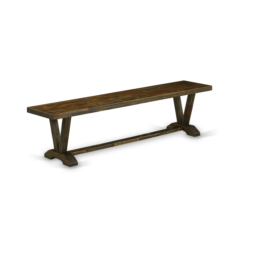 V777VQ6V8-8 Rectangular Dining Table Set with V-Legs, Bench, and 4 Brown Fabric Chairs, Multi-Color 40x72 Inch