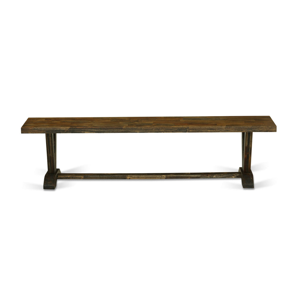 V777VQ6V8-8 Rectangular Dining Table Set with V-Legs, Bench, and 4 Brown Fabric Chairs, Multi-Color 40x72 Inch
