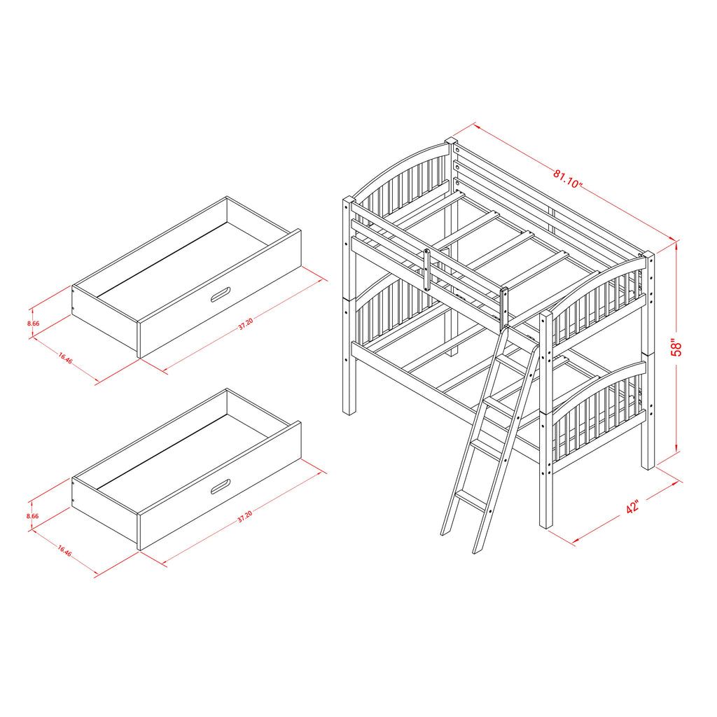 VEB-0O-QR White Finish Verona Twin Loft Bed with Extra Storage Drawer