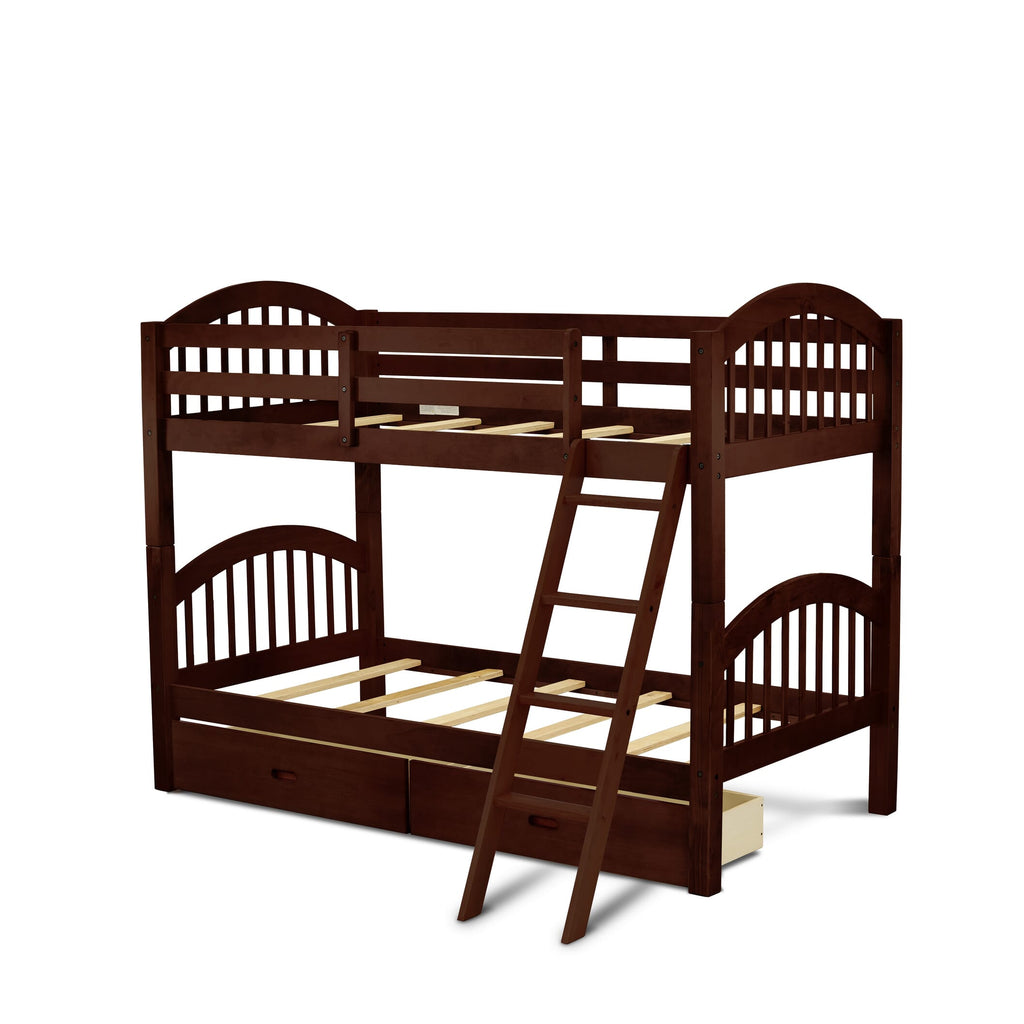 VEB-0N-9D Twin Bunk Bed with Under Drawer in Rich Java Finish for Space-Saving Bedroom Elegance