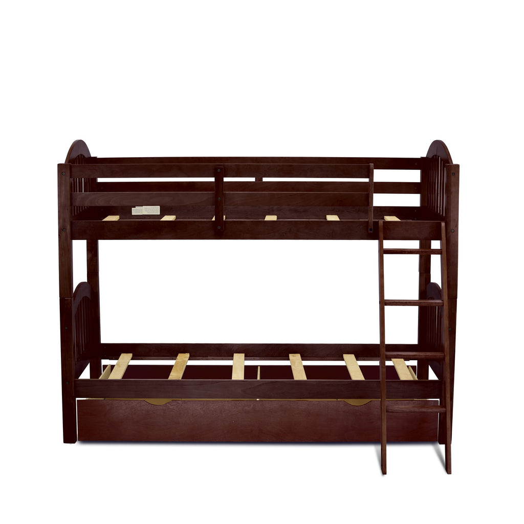 VEB Twin Bunk Bed in Java with Versatile Convertible Trundle and Drawer Storage