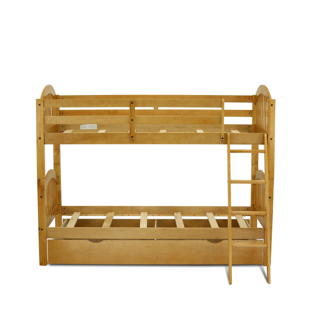 VEB-0T-LK Natural Oak Convertible Twin Bunk Bed with Trundle and Drawer Storage System