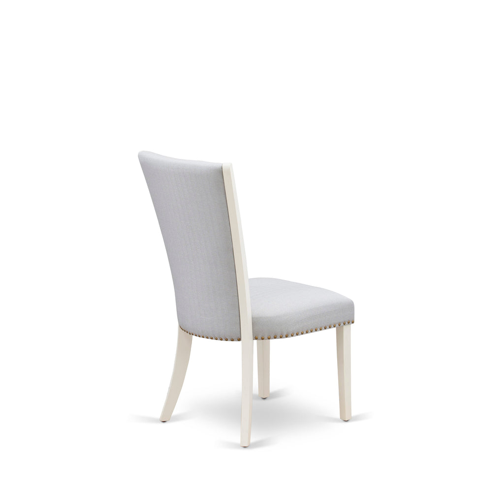 VEP0TJ6 Elegant Grey Padded Dining Chairs with Nail-Head Trim in Wirebrushed Linen White, Set of 2