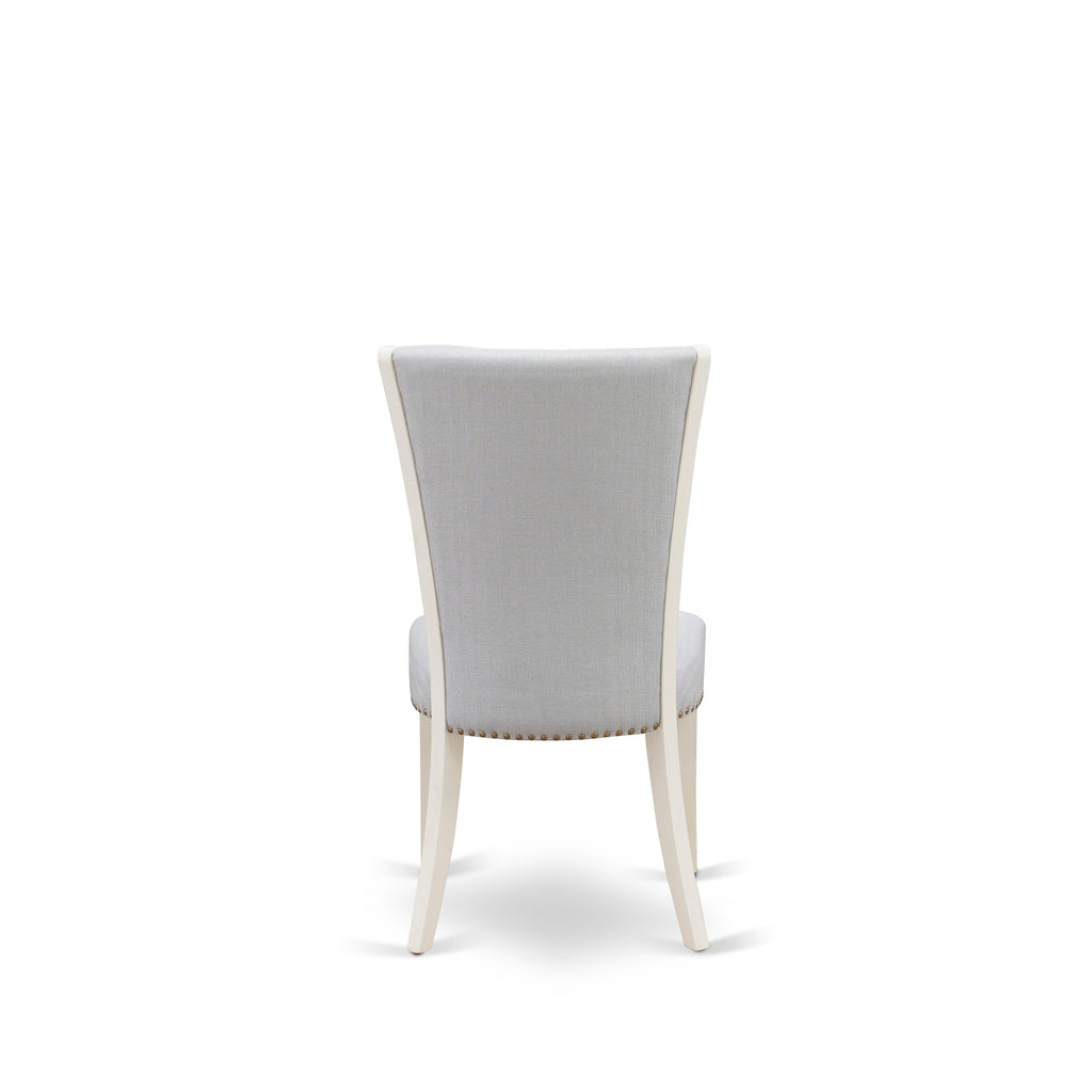 VEP0TJ6 Elegant Grey Padded Dining Chairs with Nail-Head Trim in Wirebrushed Linen White, Set of 2
