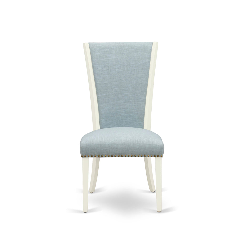 VEP2TCP Tufted Nailhead Verona Parson Chairs, Baby Blue Set of 2 with Soft Linen White Finish
