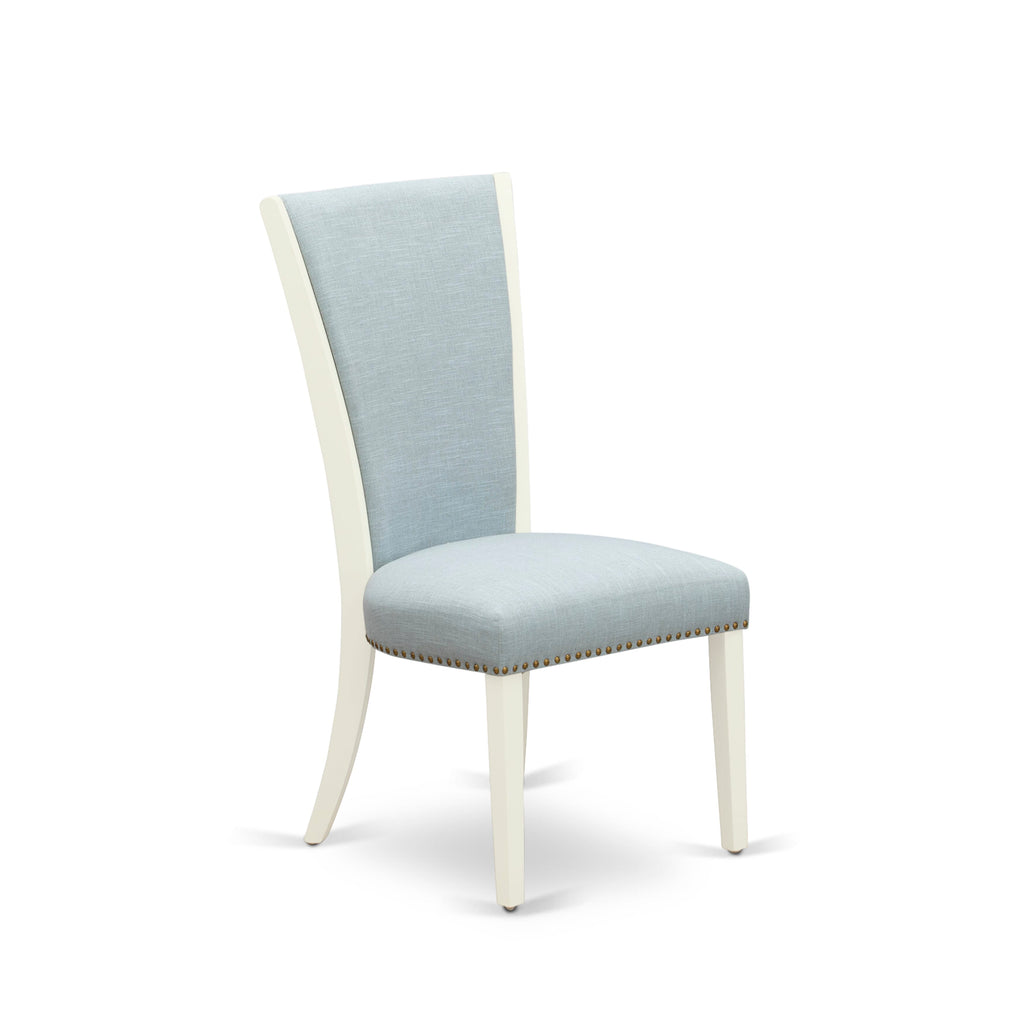 VEP2TCP Tufted Nailhead Verona Parson Chairs, Baby Blue Set of 2 with Soft Linen White Finish