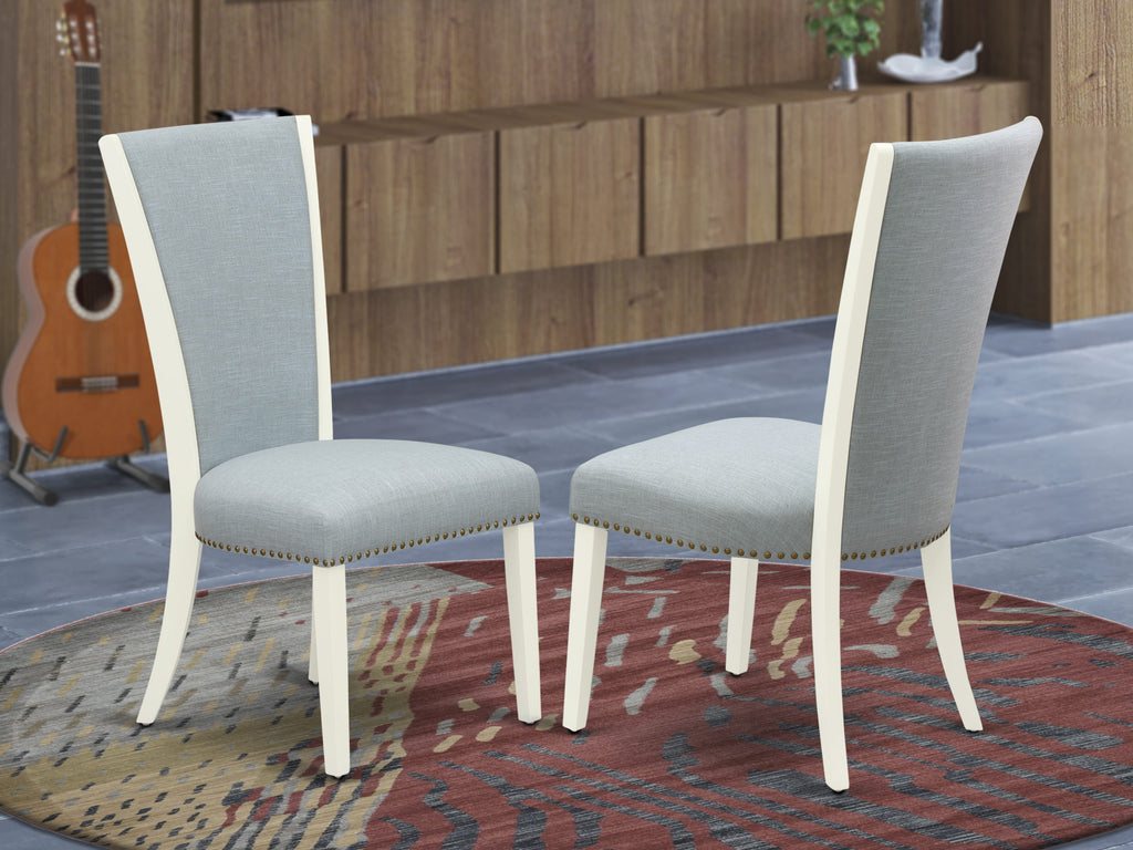VEP2TCP Tufted Nailhead Verona Parson Chairs, Baby Blue Set of 2 with Soft Linen White Finish