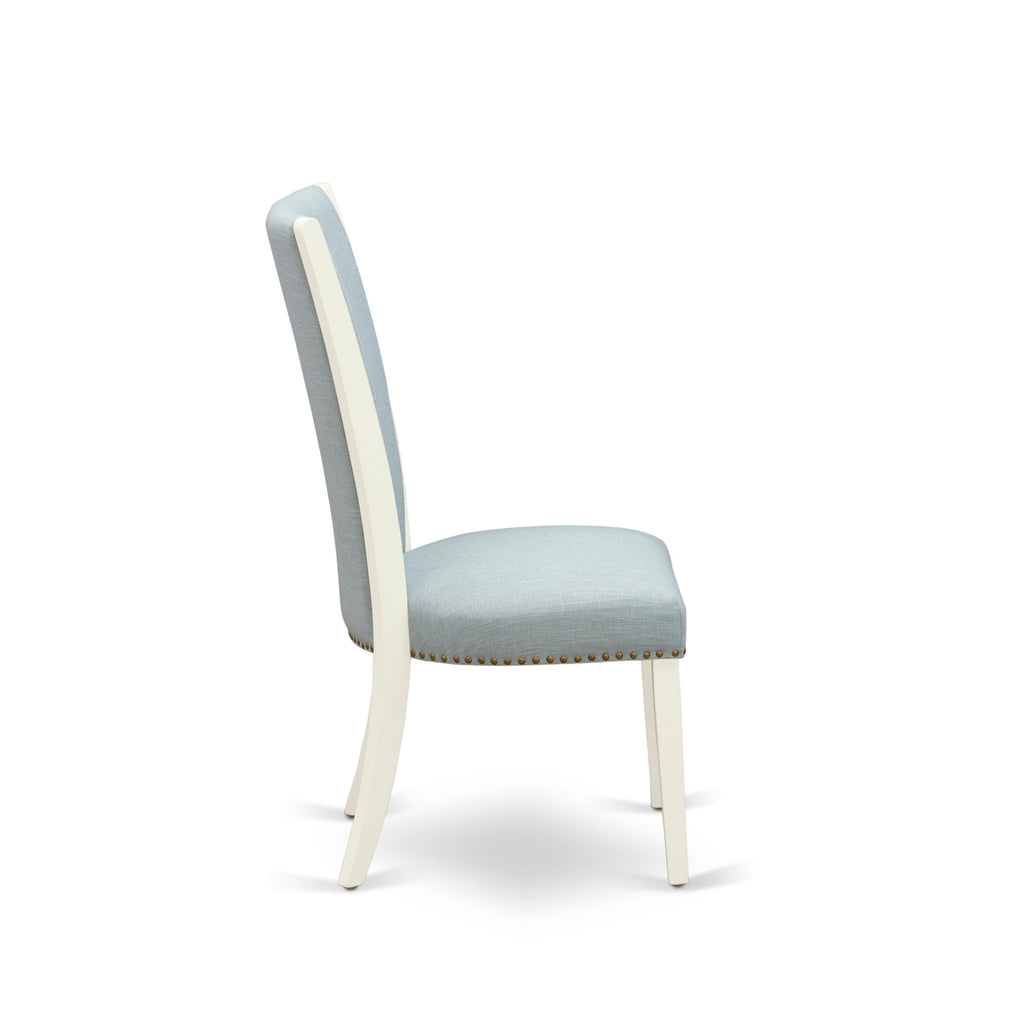 VEP2TCP Tufted Nailhead Verona Parson Chairs, Baby Blue Set of 2 with Soft Linen White Finish