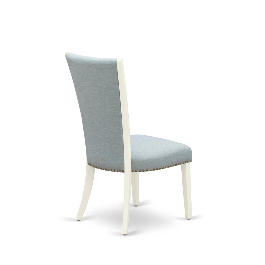 CAVE7-J6K-64 7-Piece Dining Ensemble with Rectangular Table & Blue Upholstered Chairs, 36x60, Linen White