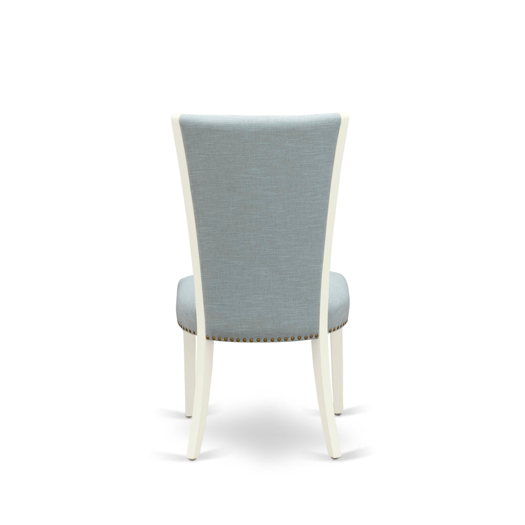 VEP2TCP Tufted Nailhead Verona Parson Chairs, Baby Blue Set of 2 with Soft Linen White Finish