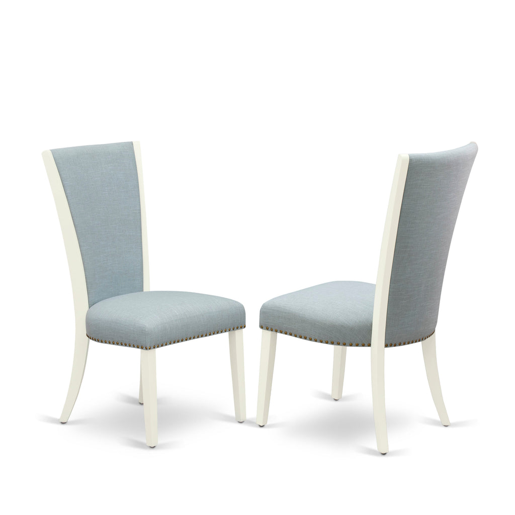 VEP2TCP Tufted Nailhead Verona Parson Chairs, Baby Blue Set of 2 with Soft Linen White Finish