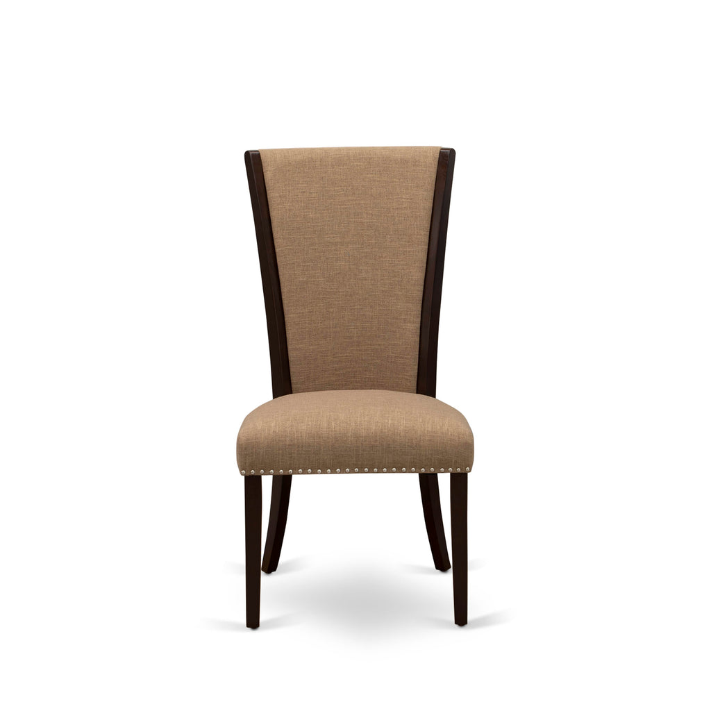 DOVE7-IDJ-RH Dining Set 7-Piece Rectangular Butterfly Table & 6 Linen Parsons Seats, 42x78 Mahogany