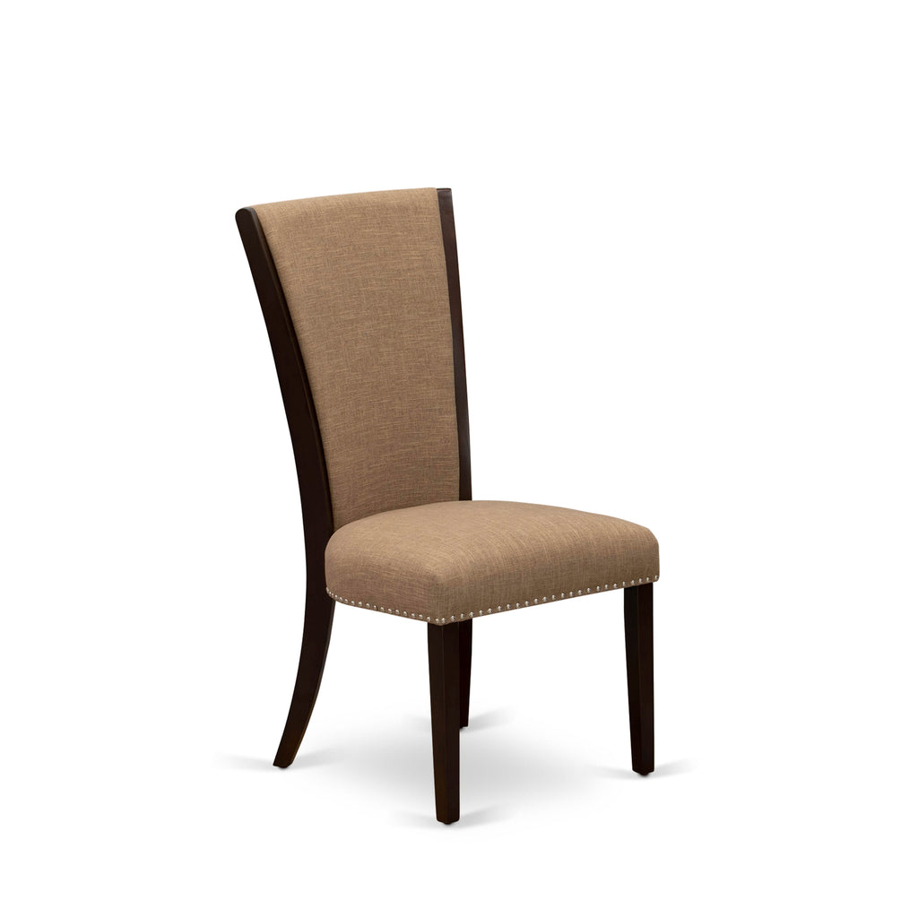 Dining Chairs Set with Nail Trim in Light Sable Linen, Mahogany - VEP3TRD