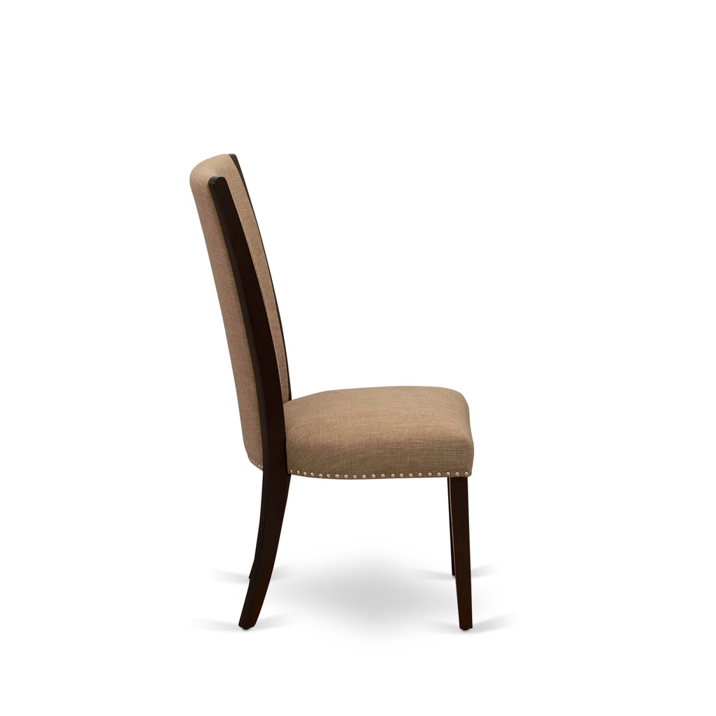 Dining Chairs Set with Nail Trim in Light Sable Linen, Mahogany - VEP3TRD