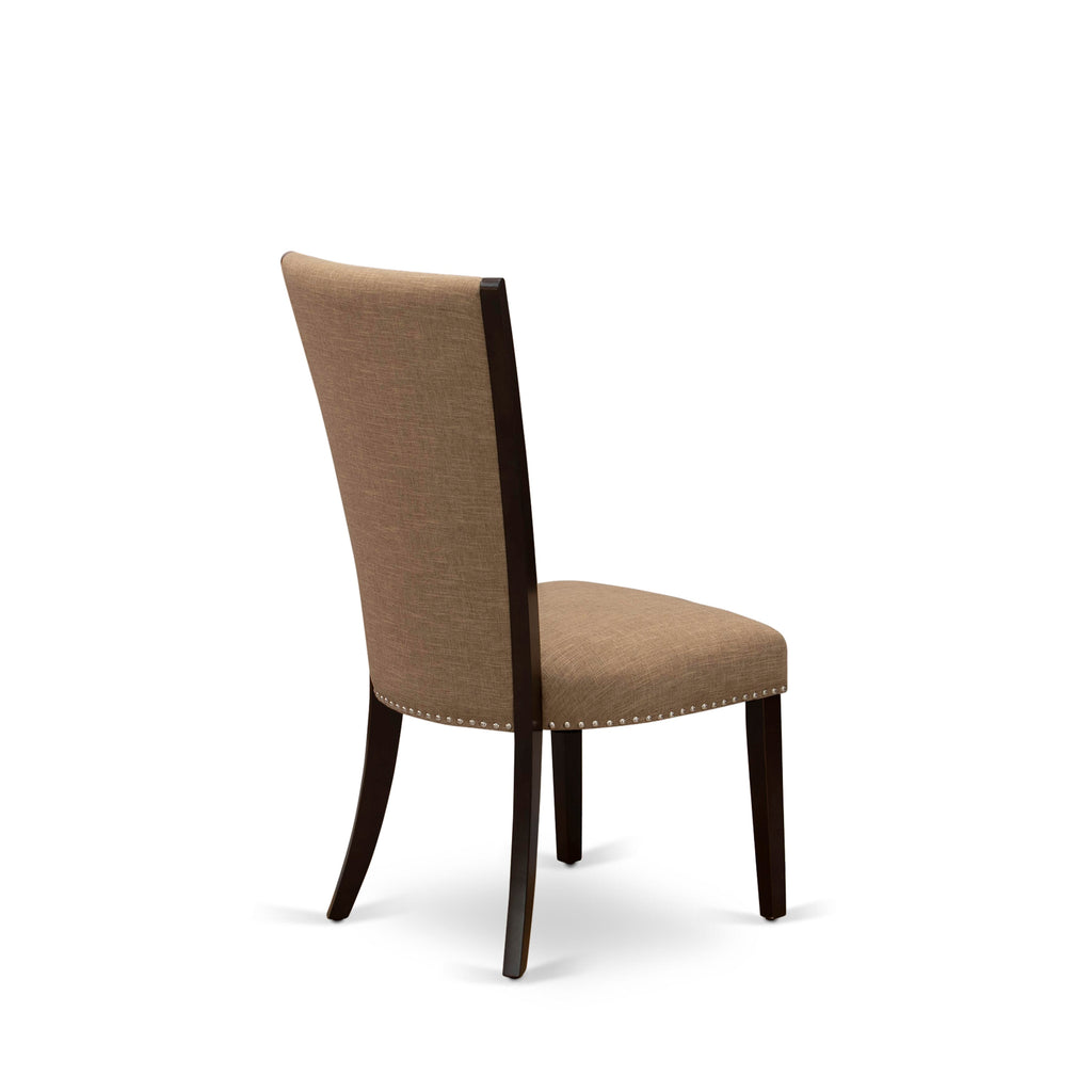 DOVE7-IDJ-RH Dining Set 7-Piece Rectangular Butterfly Table & 6 Linen Parsons Seats, 42x78 Mahogany