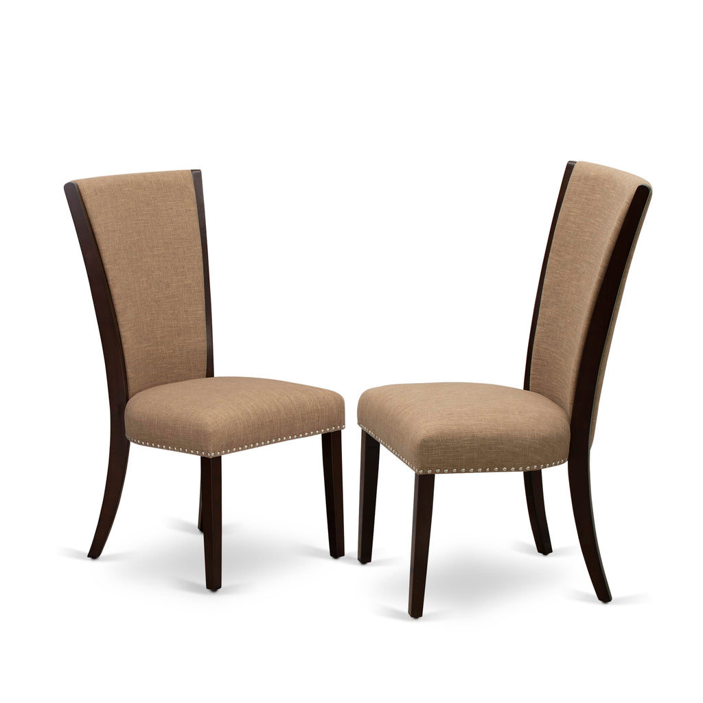 DOVE7-IDJ-RH Dining Set 7-Piece Rectangular Butterfly Table & 6 Linen Parsons Seats, 42x78 Mahogany