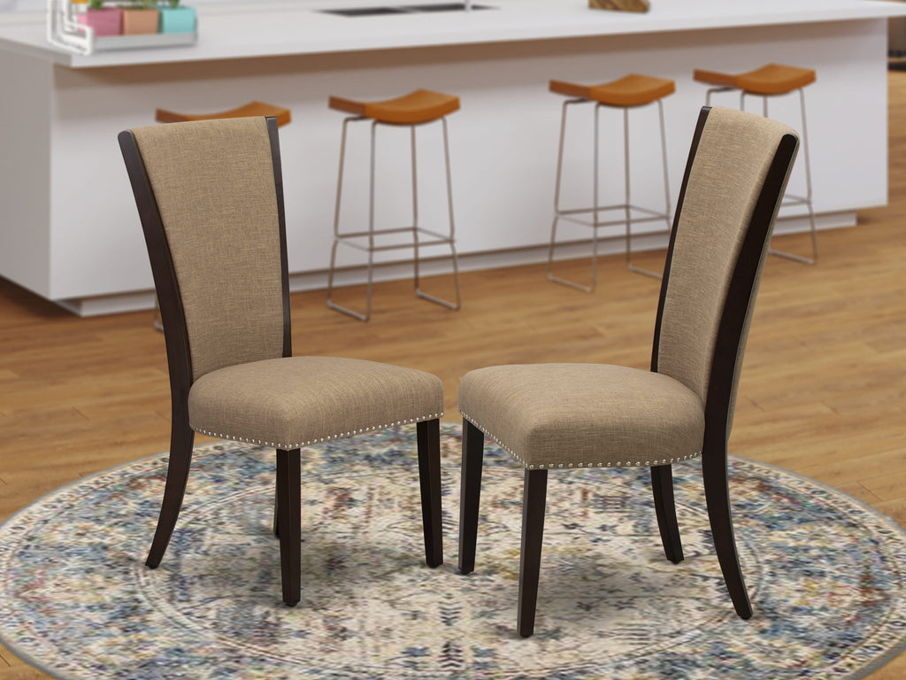 Dining Chairs Set with Nail Trim in Light Sable Linen, Mahogany - VEP3TRD