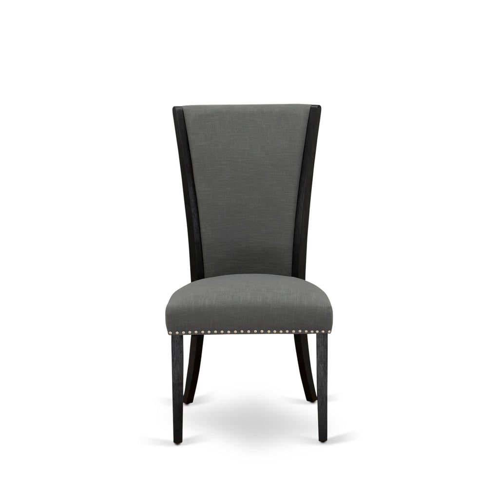 VEP6TUM Verona Dining Chairs Set of 2 - Gotham Dark Linen Fabric with Nailhead Accent, Wirebrushed Black Finish