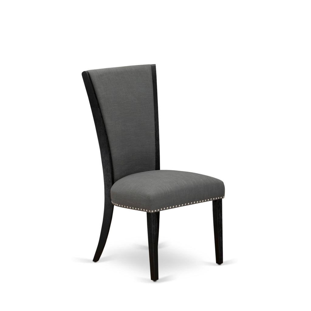 VEP6TUM Verona Dining Chairs Set of 2 - Gotham Dark Linen Fabric with Nailhead Accent, Wirebrushed Black Finish