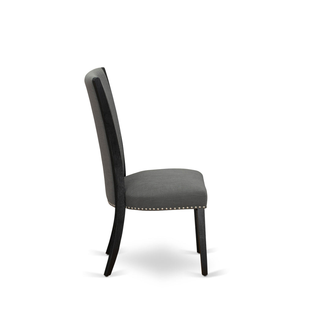 VEP6TUM Verona Dining Chairs Set of 2 - Gotham Dark Linen Fabric with Nailhead Accent, Wirebrushed Black Finish