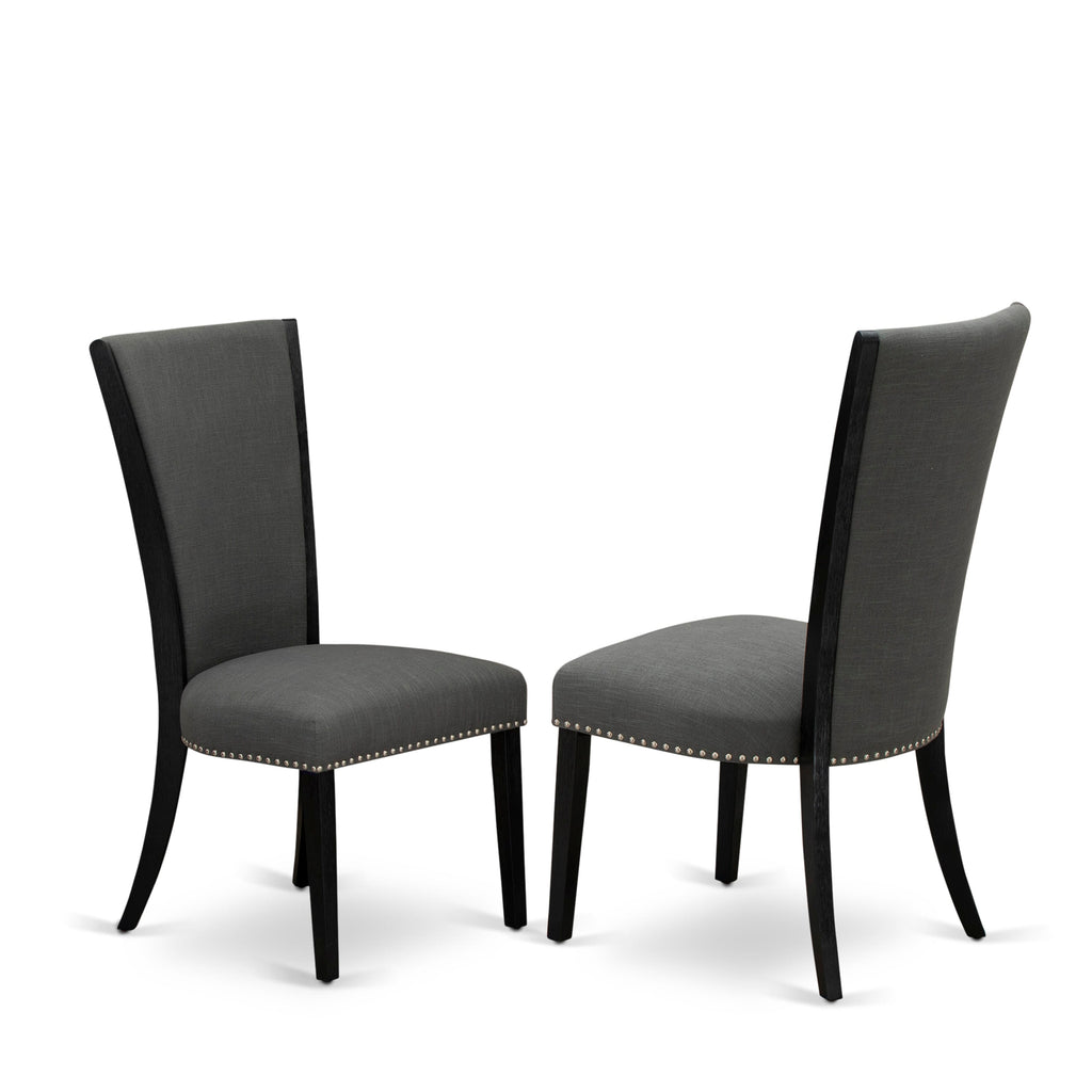 VEP6TUM Verona Dining Chairs Set of 2 - Gotham Dark Linen Fabric with Nailhead Accent, Wirebrushed Black Finish