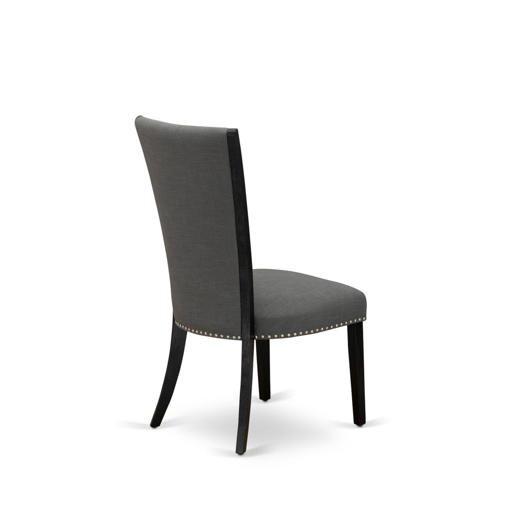 VEP6TUM Verona Dining Chairs Set of 2 - Gotham Dark Linen Fabric with Nailhead Accent, Wirebrushed Black Finish