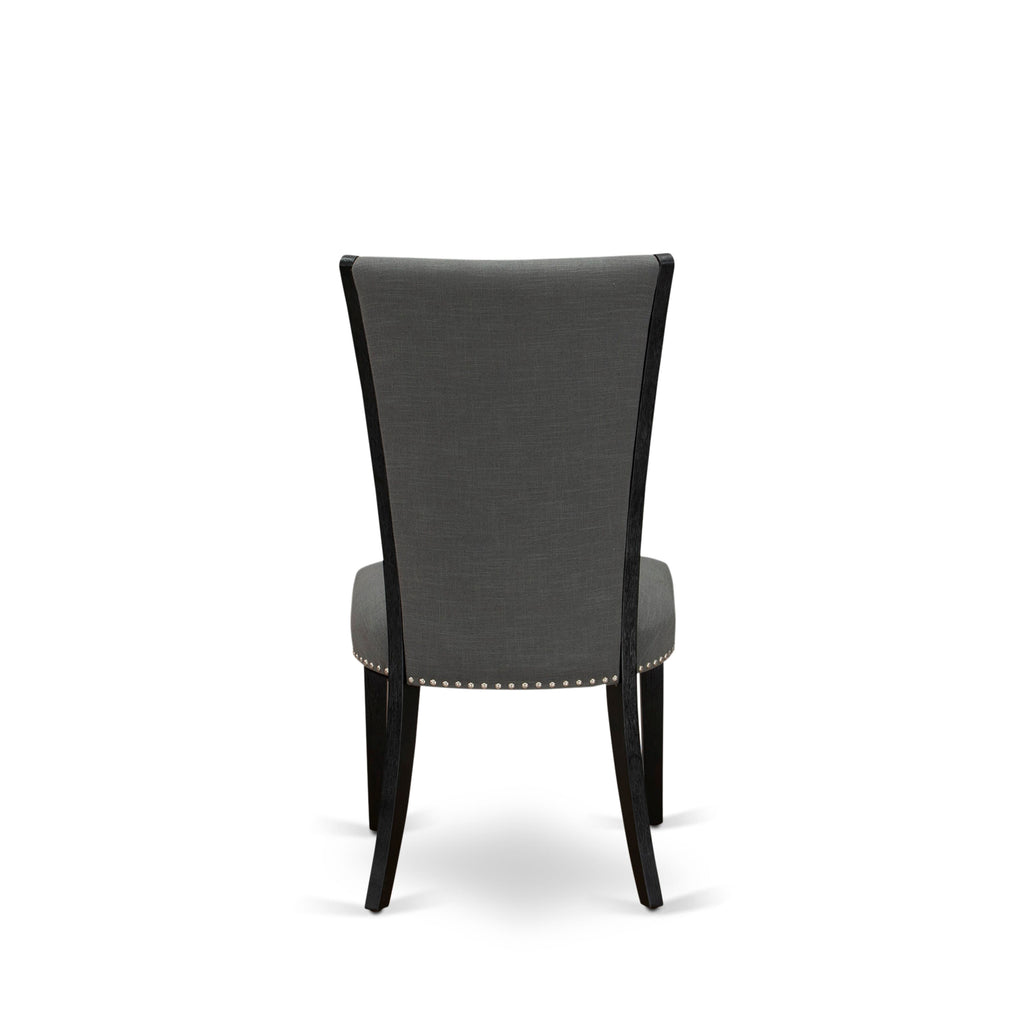 VEP6TUM Verona Dining Chairs Set of 2 - Gotham Dark Linen Fabric with Nailhead Accent, Wirebrushed Black Finish