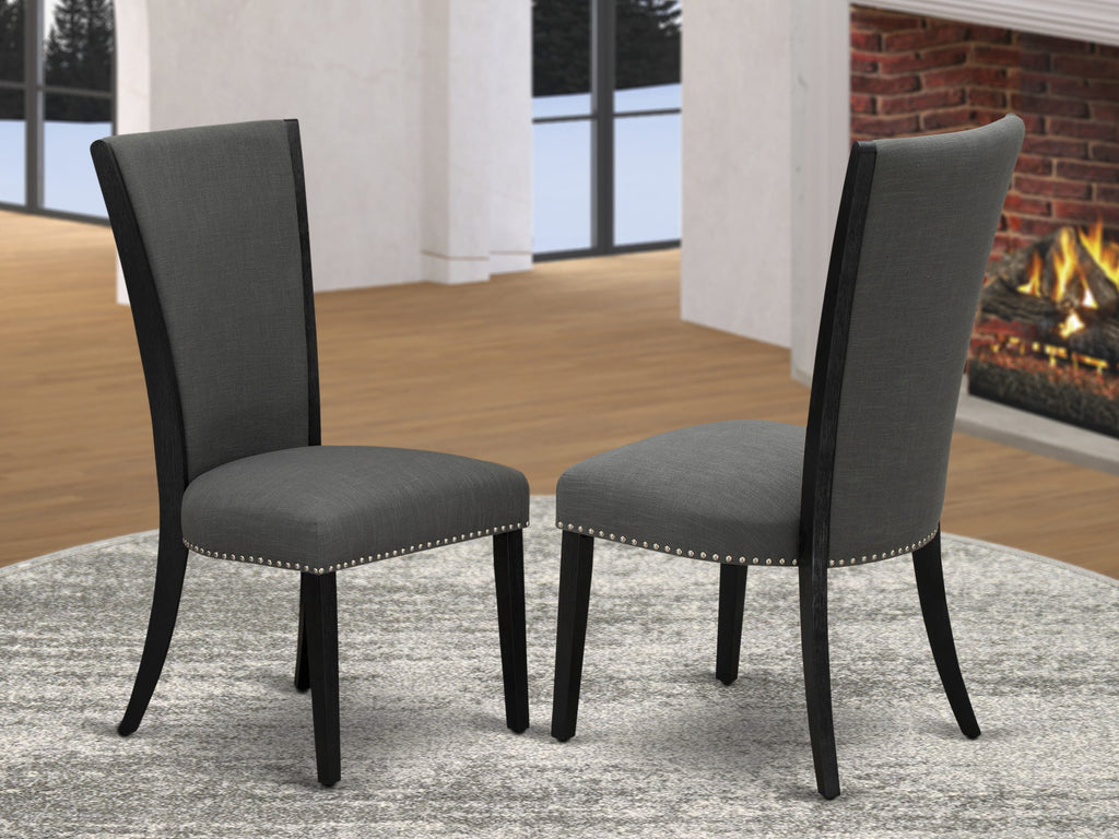 VEP6TUM Verona Dining Chairs Set of 2 - Gotham Dark Linen Fabric with Nailhead Accent, Wirebrushed Black Finish