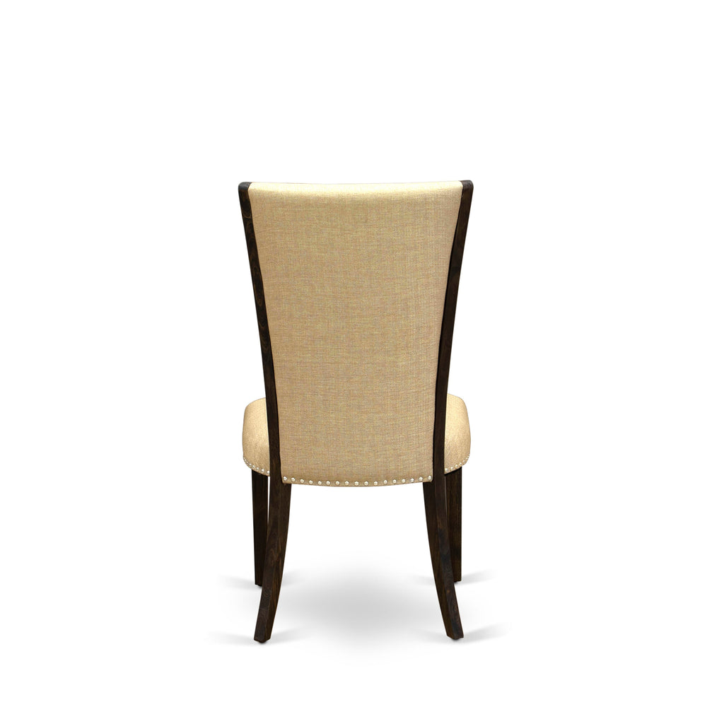 VEP7TVQ - Elegant Verona Dining Seats with Nailhead Accent in Brown Fabric, Pair, Jacobean Finish