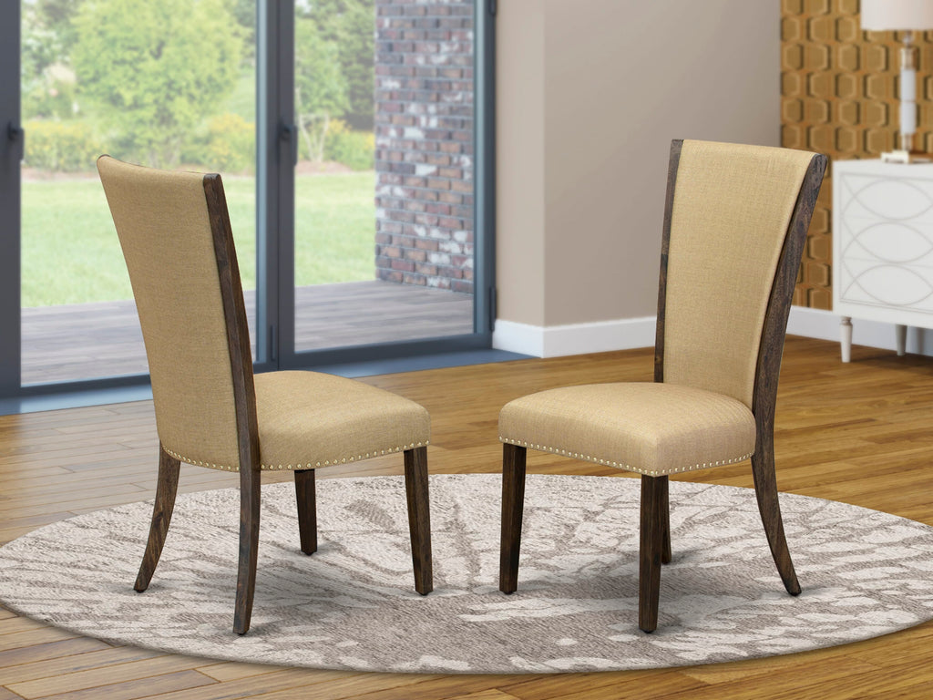VEP7TVQ - Elegant Verona Dining Seats with Nailhead Accent in Brown Fabric, Pair, Jacobean Finish