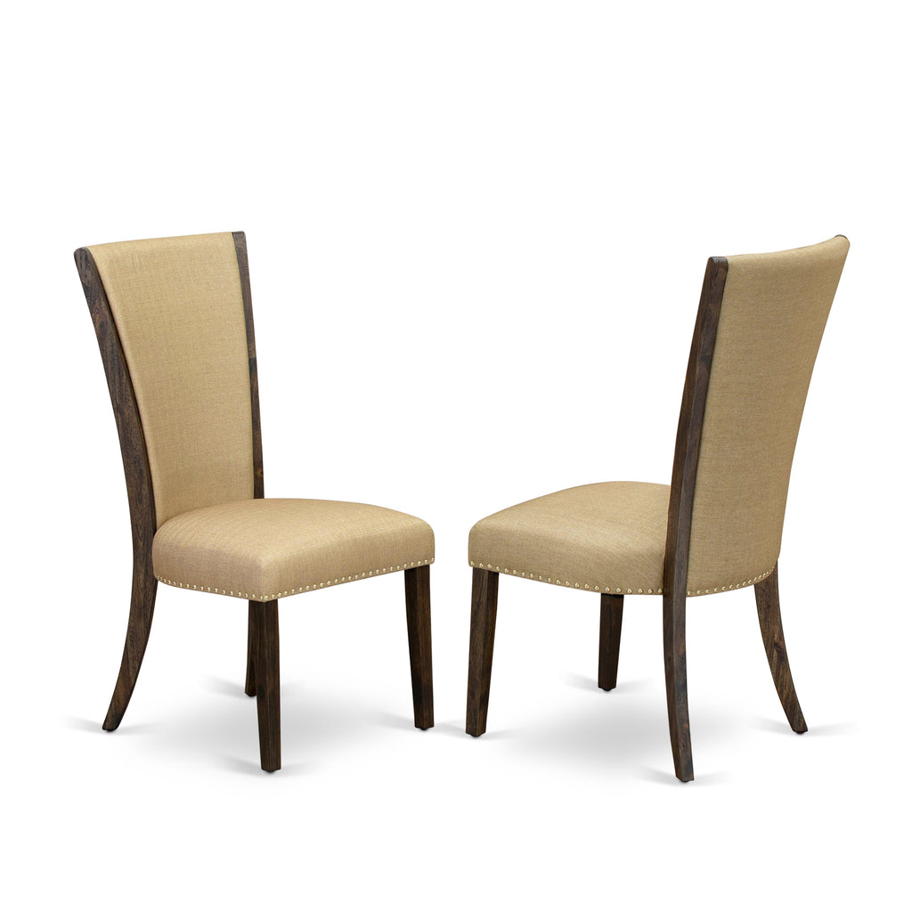 VEP7TVQ - Elegant Verona Dining Seats with Nailhead Accent in Brown Fabric, Pair, Jacobean Finish