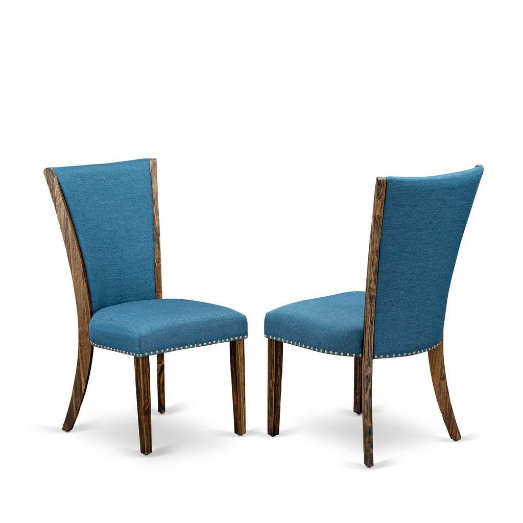 VEP7TBV - Elegant Blue Parson Dining Chairs with Nailhead Trim, Jacobean Finish, Set of 2