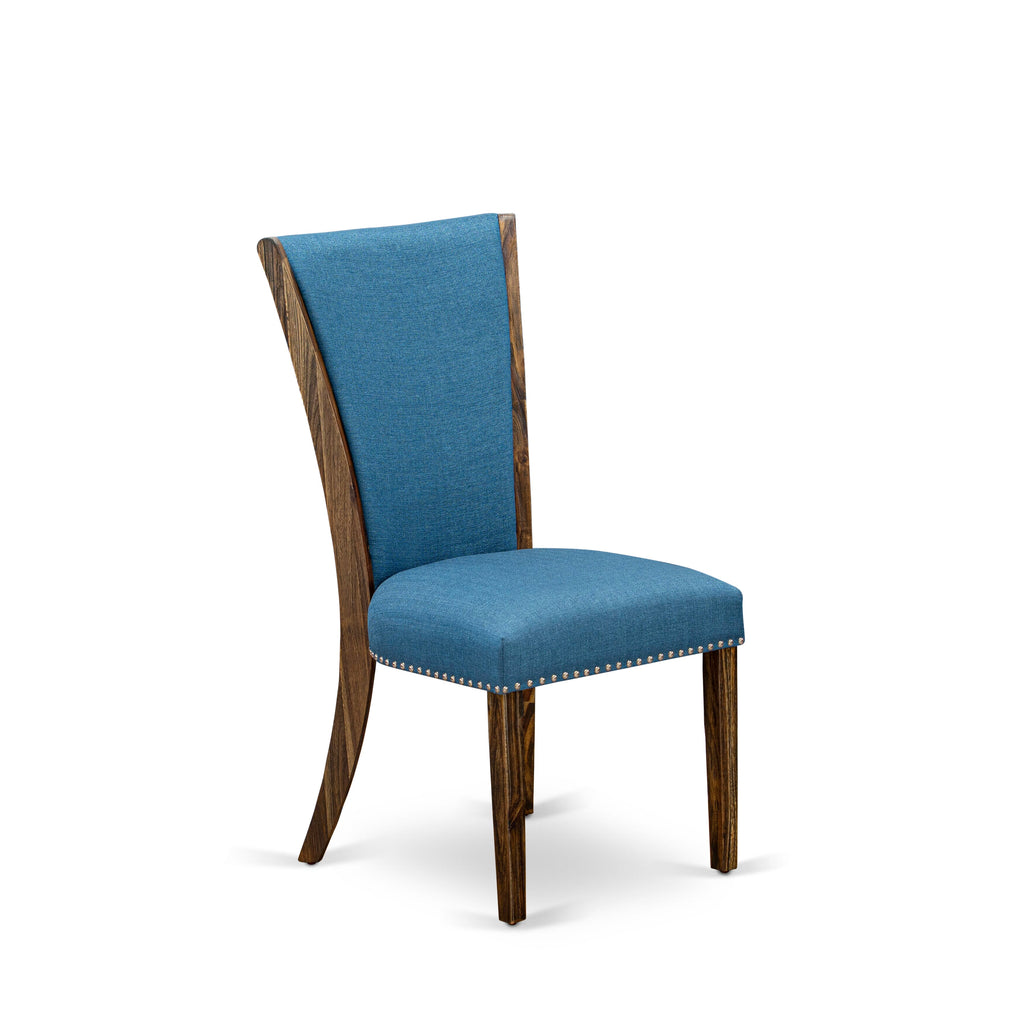 VEP7TBV - Elegant Blue Parson Dining Chairs with Nailhead Trim, Jacobean Finish, Set of 2