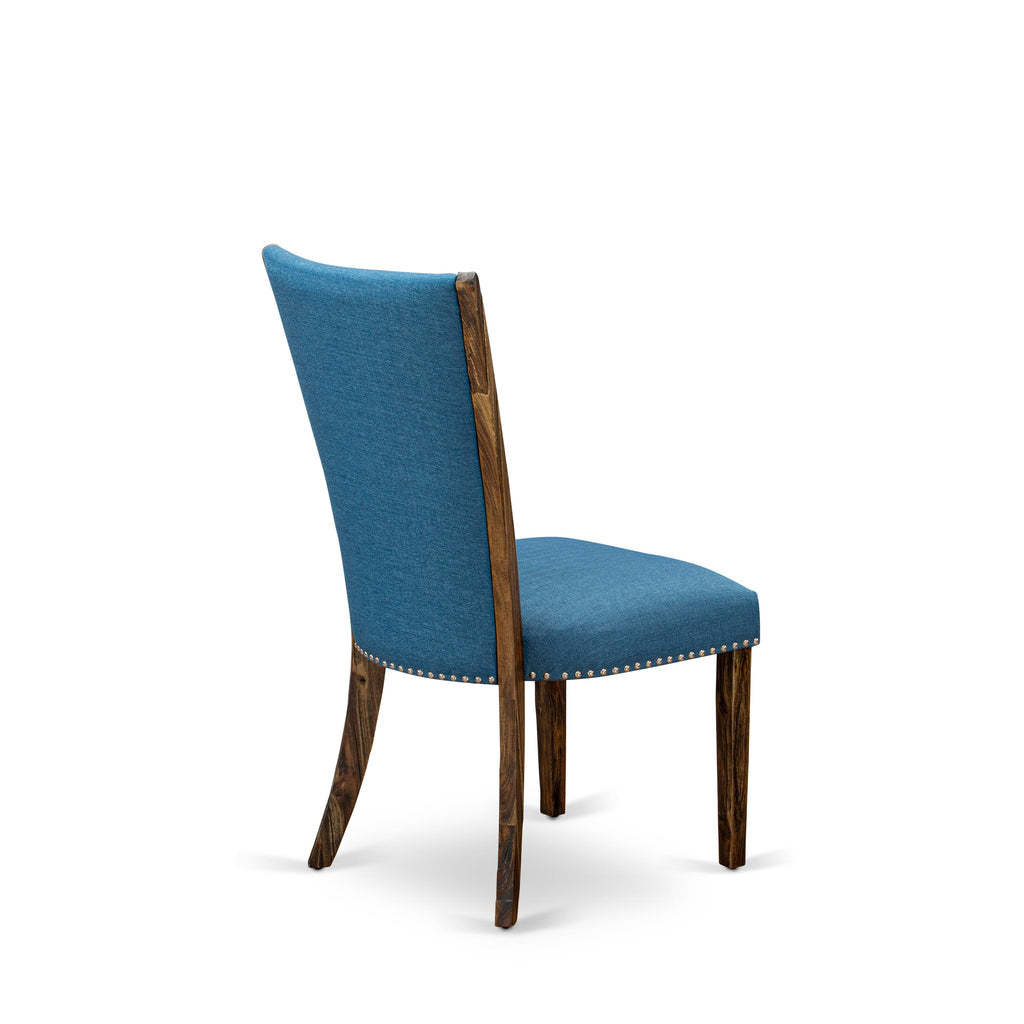 VEP7TBV - Elegant Blue Parson Dining Chairs with Nailhead Trim, Jacobean Finish, Set of 2