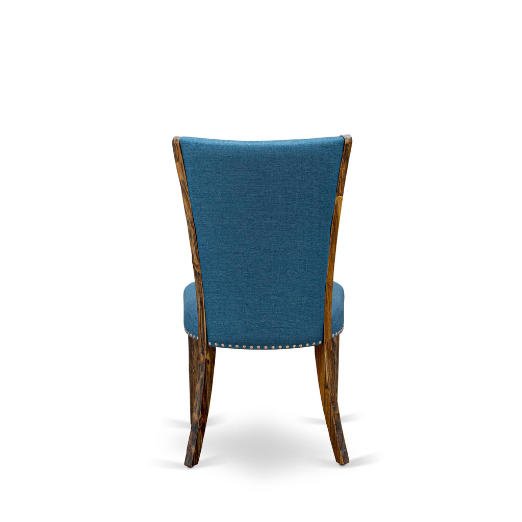 VEP7TBV - Elegant Blue Parson Dining Chairs with Nailhead Trim, Jacobean Finish, Set of 2