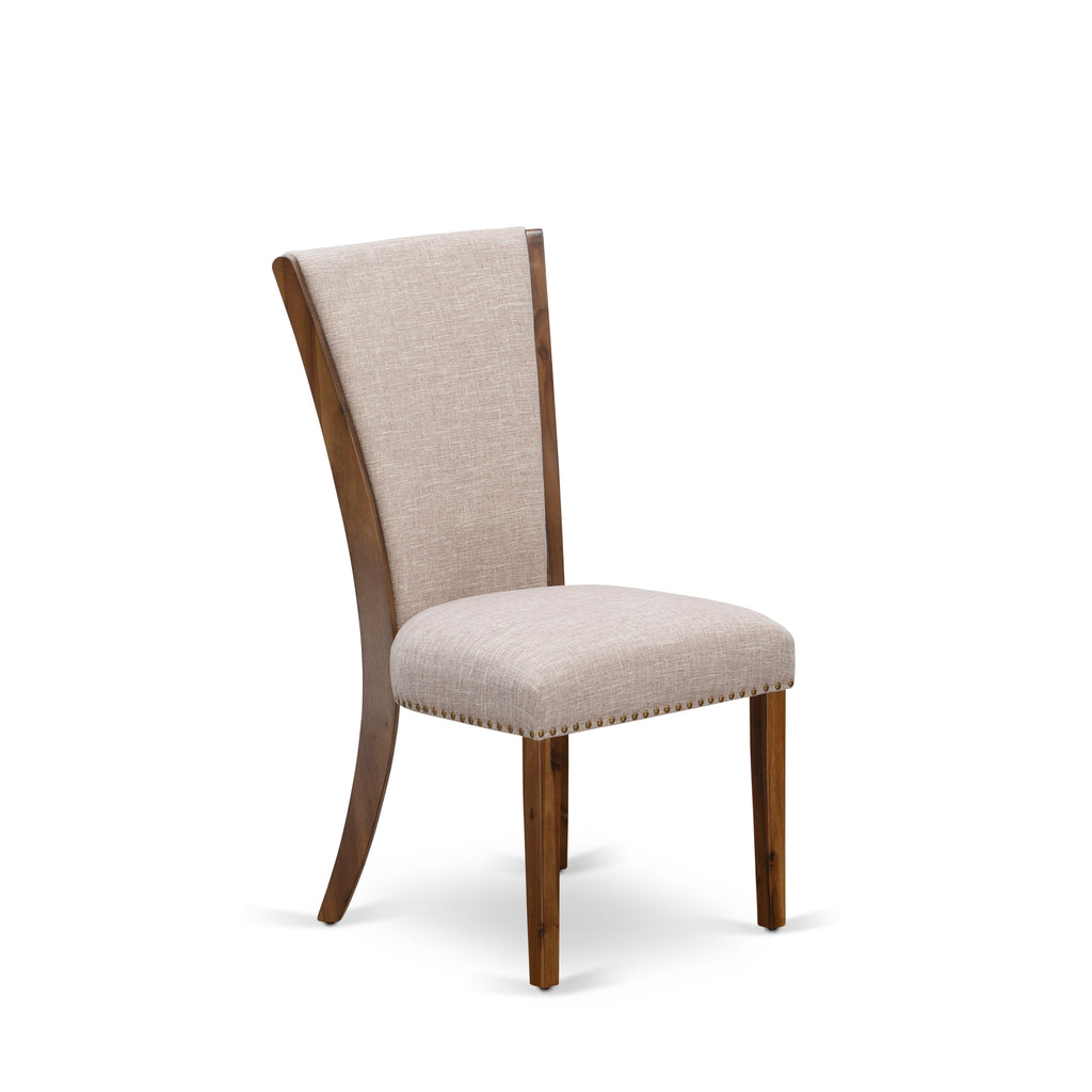 LMVE5-GX-JJ 5-Piece Dining Ensemble Rectangular Wood Table & Linen Tan Chairs, 40x72 Walnut