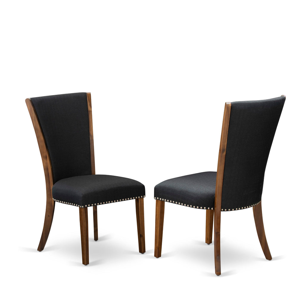 VEP8TYT Verona Parson Dining Duo - Elegant Walnut Chairs with Black Linen and Nailhead Accents