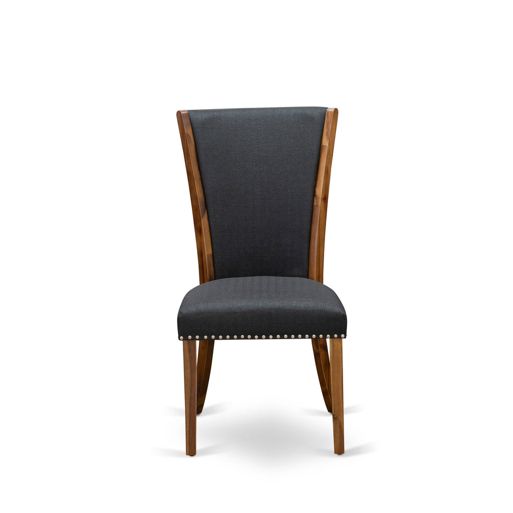 VEP8TYT Verona Parson Dining Duo - Elegant Walnut Chairs with Black Linen and Nailhead Accents