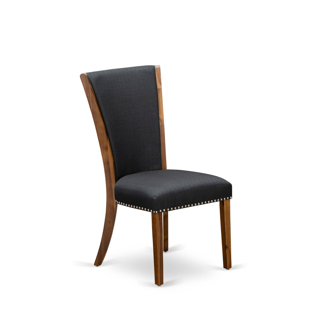 VEP8TYT Verona Parson Dining Duo - Elegant Walnut Chairs with Black Linen and Nailhead Accents