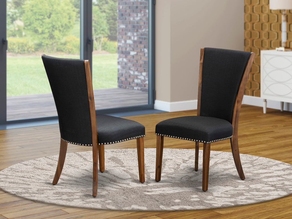 VEP8TYT Verona Parson Dining Duo - Elegant Walnut Chairs with Black Linen and Nailhead Accents