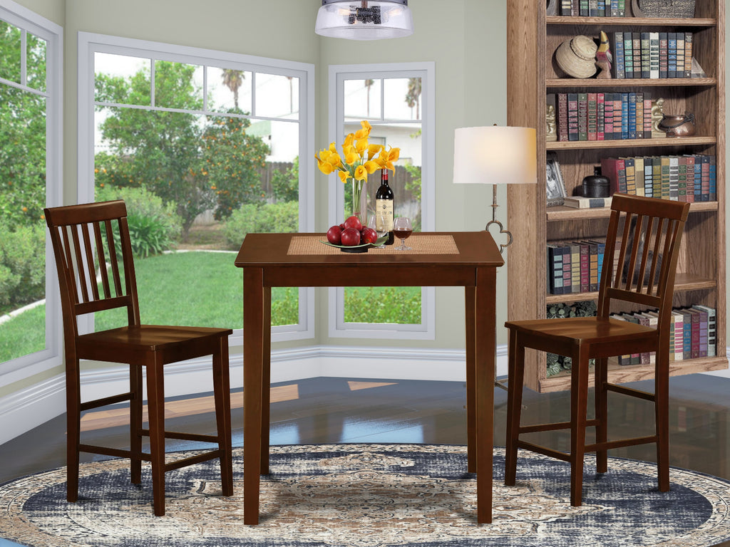 3 Piece Counter Height Dining Set - VERN3-CHS-G - Square Table with 2 Seats for Compact Spaces, 36x36, Chestnut