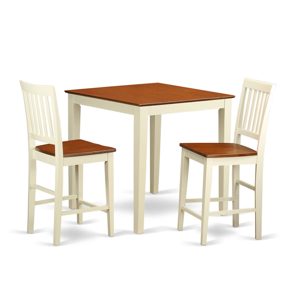 VERN3-3CD-H Quaint 3-Piece High Counter Pub Set - Compact Square Table with Two Dining Chairs, Buttermilk & Cherry Palette