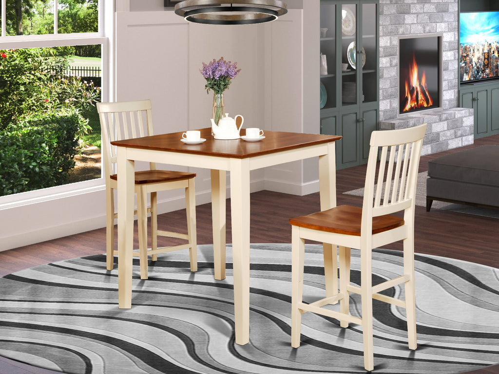 VERN3-3CD-H Quaint 3-Piece High Counter Pub Set - Compact Square Table with Two Dining Chairs, Buttermilk & Cherry Palette