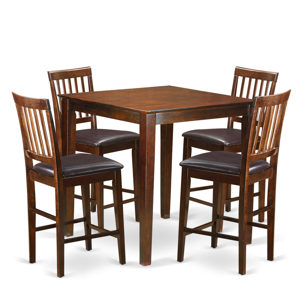 VERN5-FPO-LP 5-Piece Dining Arrangement with Square Table and Upholstered Chairs, Faux Leather, 36-Inch, Deep Finish