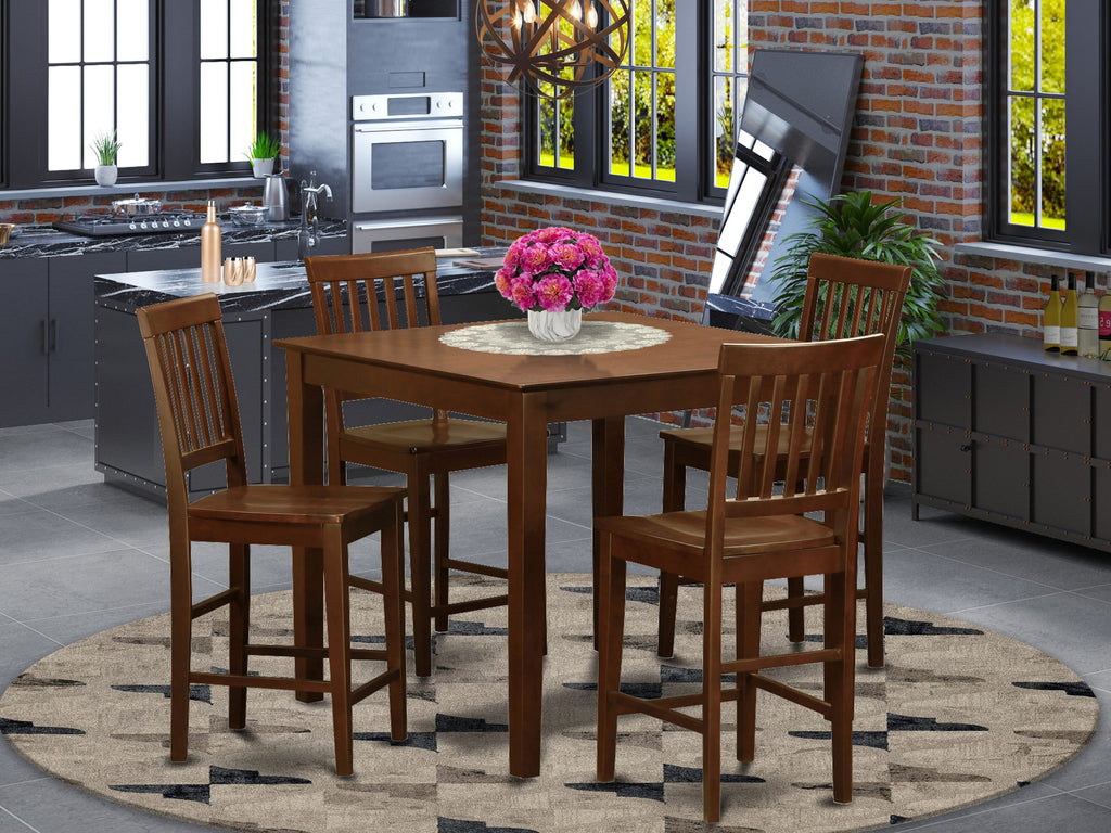 VERN5-G0Q-U 5-Piece Square Mahogany Counter Height Dining Set with Table and 4 Chairs