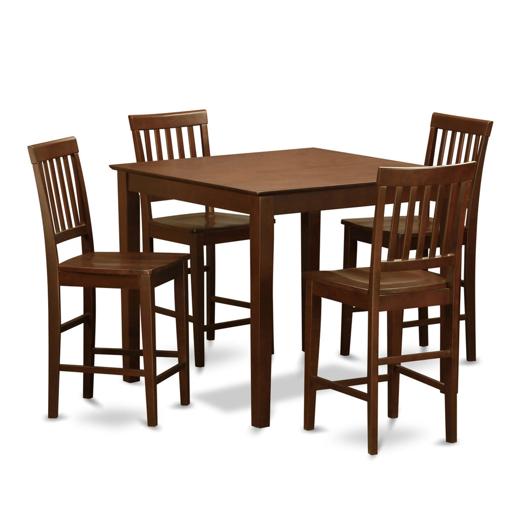 VERN5-G0Q-U 5-Piece Square Mahogany Counter Height Dining Set with Table and 4 Chairs