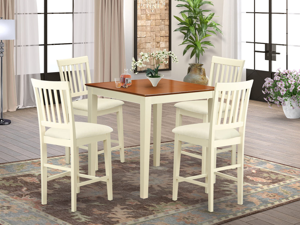 VERN5-8I2-O 5-Piece Counter-Height Set with Square Table and 4 Linen Chairs, Buttermilk & Cherry 36x36