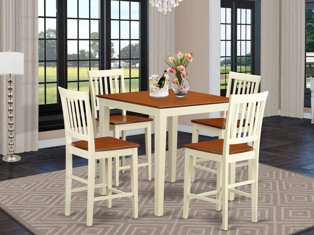 VERN5-ITV-1 5 Piece Square Dining Counter Set with 36x36 Inch Table & 4 Cherry Finish Chairs, Buttermilk